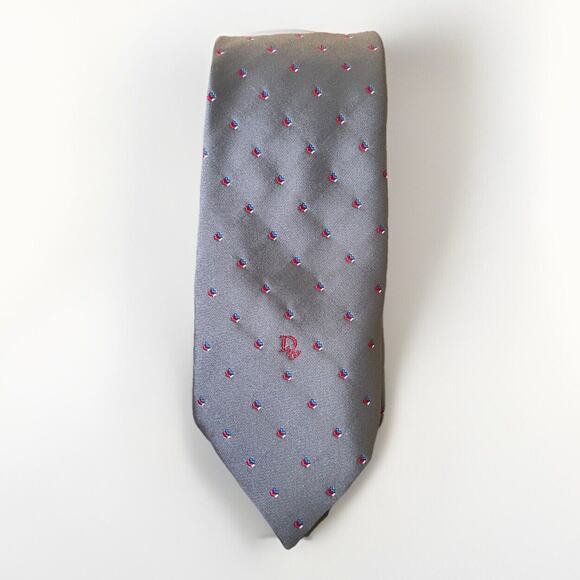 Christian Dior Tie Vtg Gray Foulard Geometric Jacquard Silk Blend Designer
